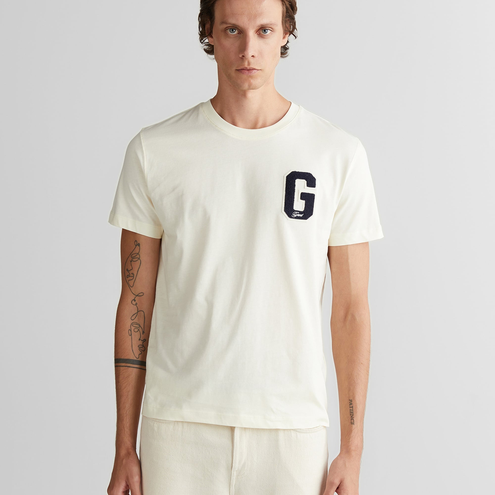 GANT Erkek Krem Regular Fit Bisiklet Yaka Logolu T-Shirt
