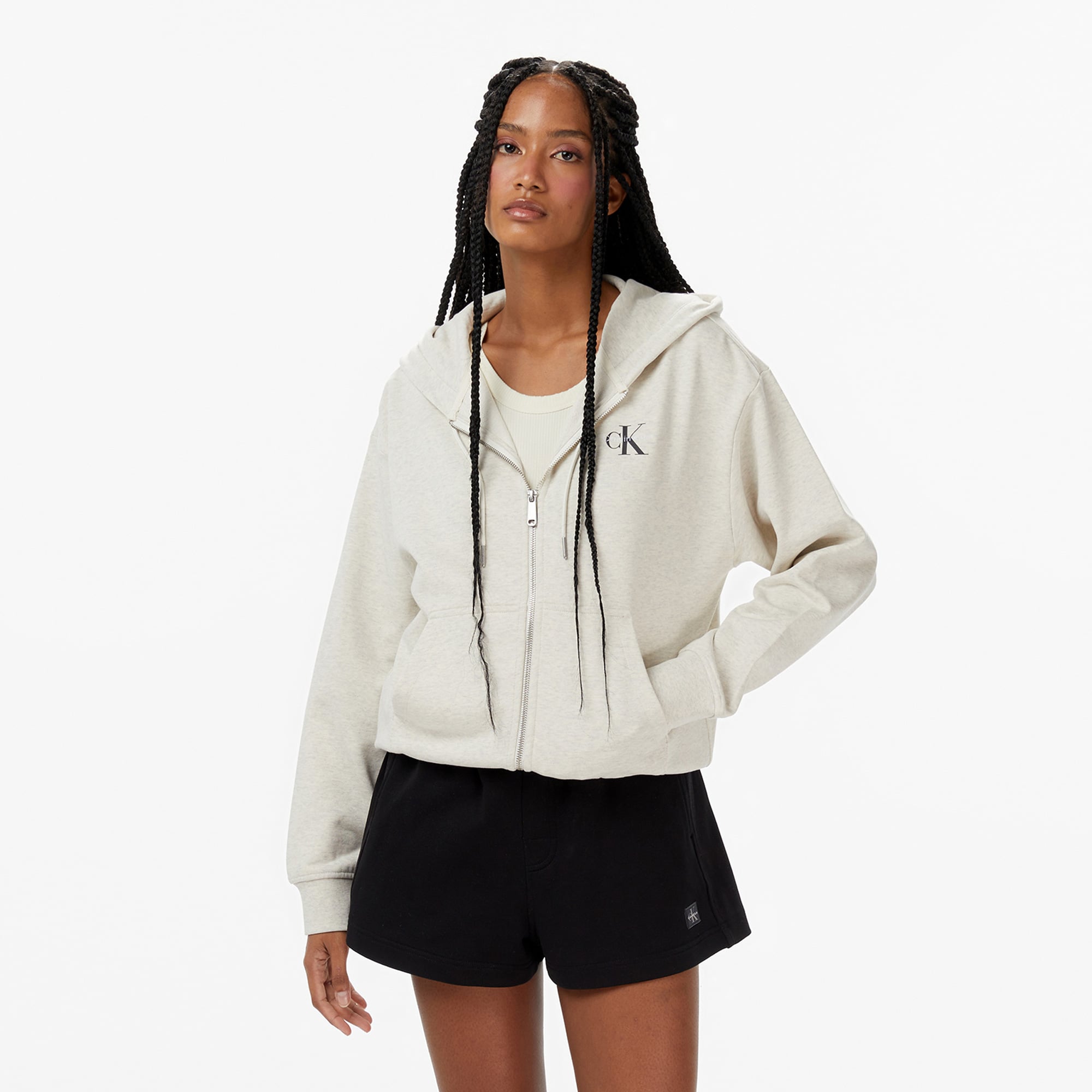  Calvin Klein Monologo French Terry Kadın Gri Sweatshirt