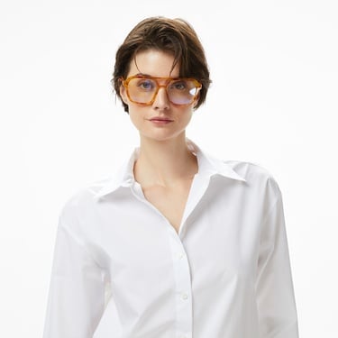  Calvin Klein Stretch Poplin Relaxed Kadın Beyaz Gömlek