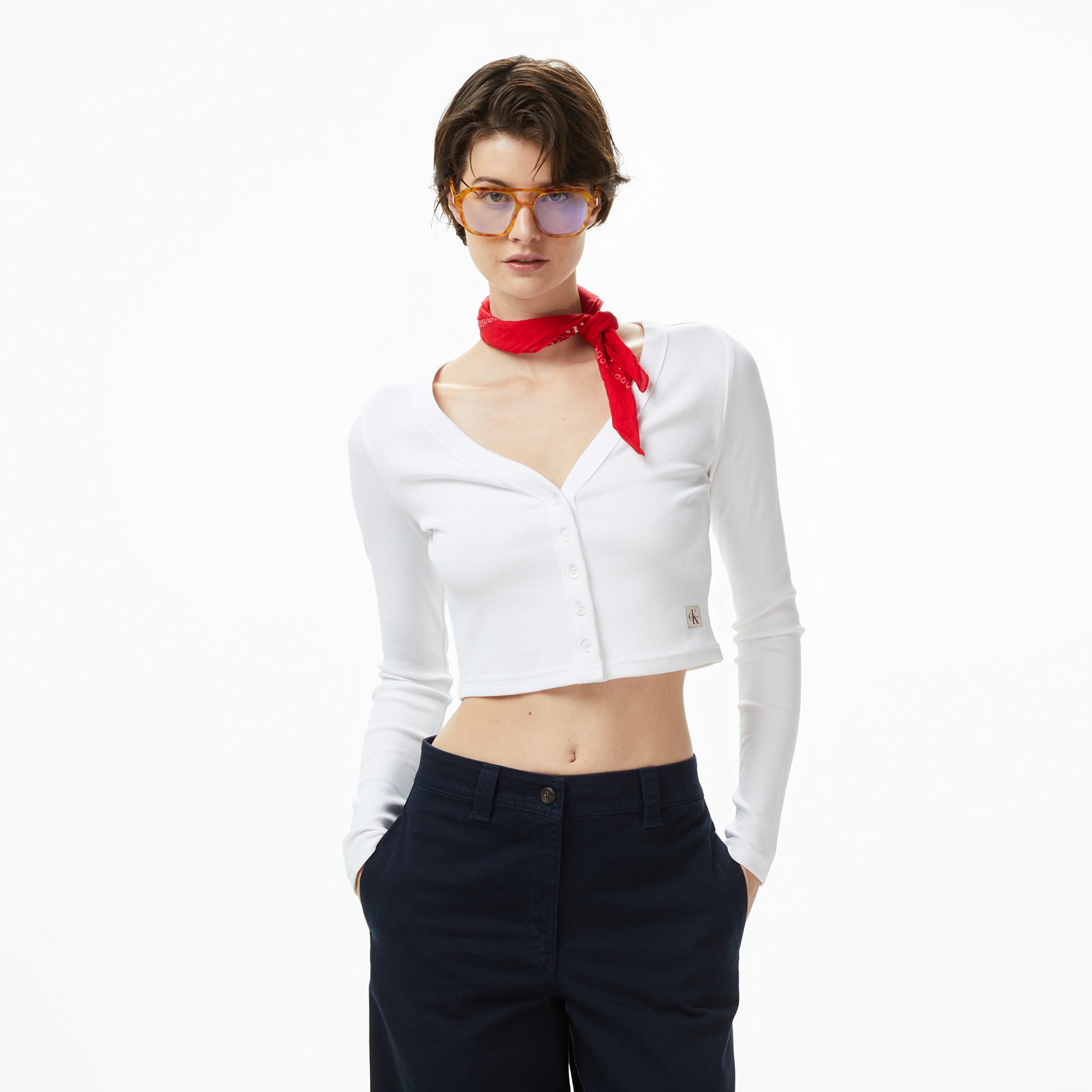 Calvin Klein Woven Kadın Beyaz Triko