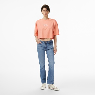 Calvin Klein Cropped Boxy Chain Stitch Logo Kadın Turuncu T-Shirt
