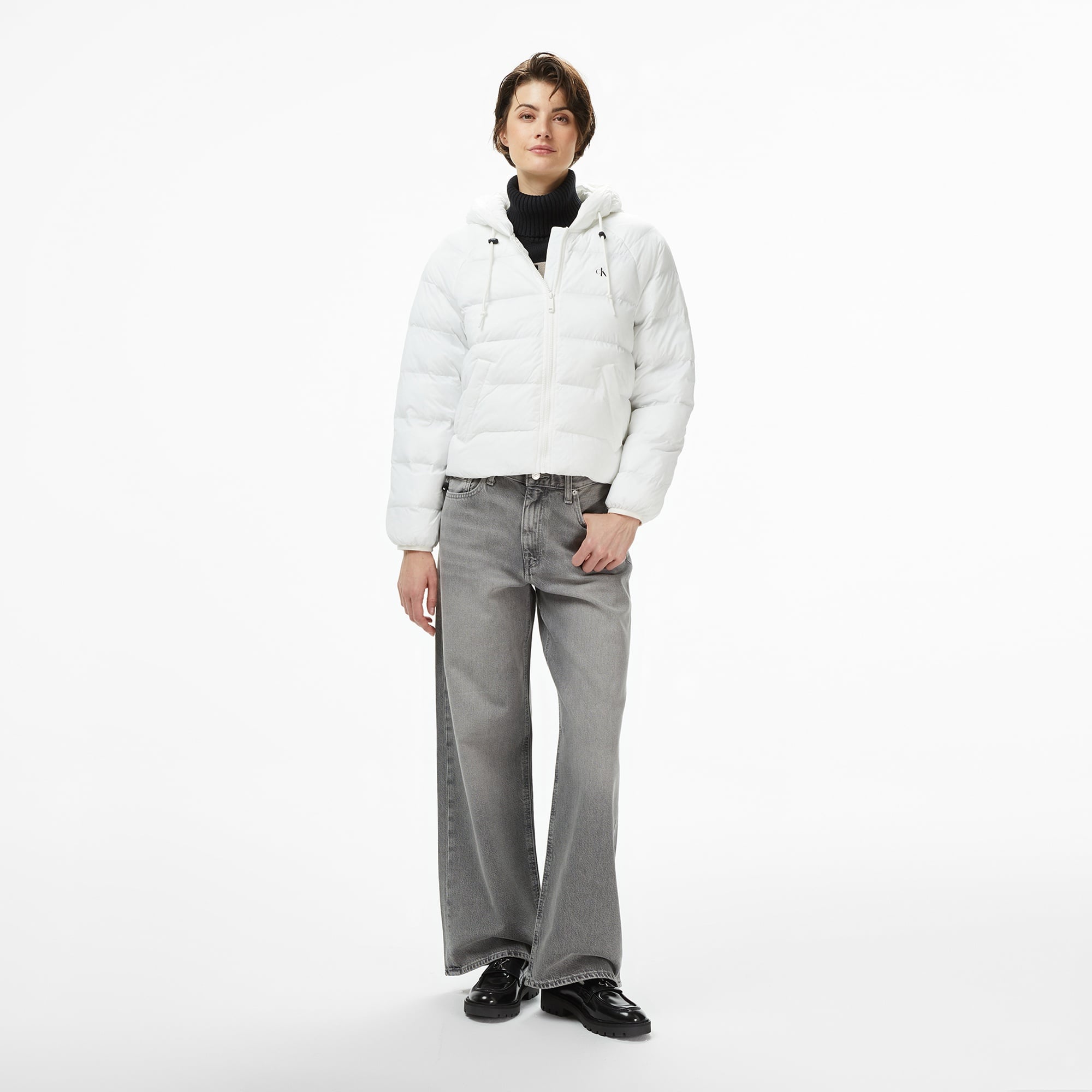Calvin Klein Lightweight Logo Puffer Kadın Beyaz Mont