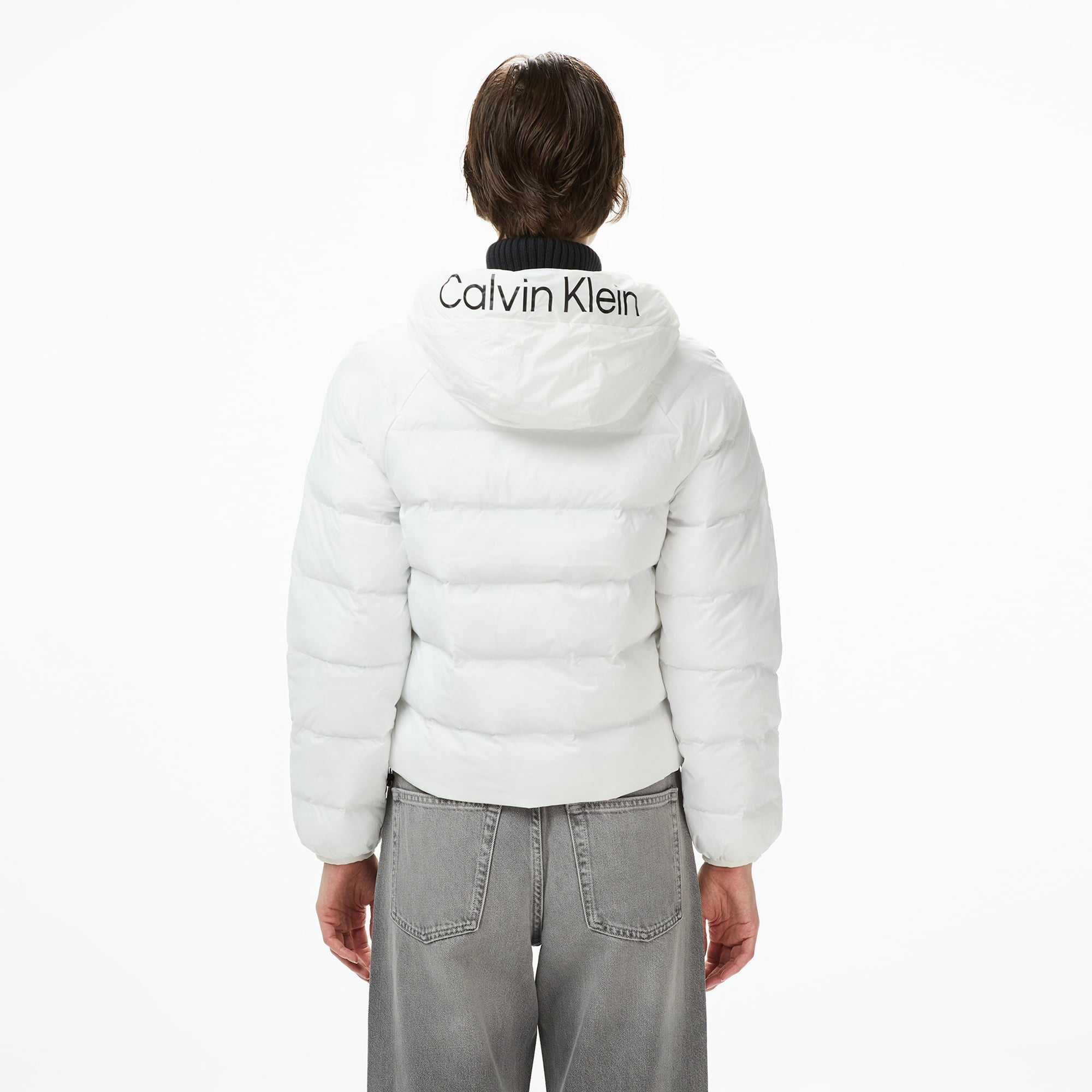 Calvin Klein Lightweight Logo Puffer Kadın Beyaz Mont