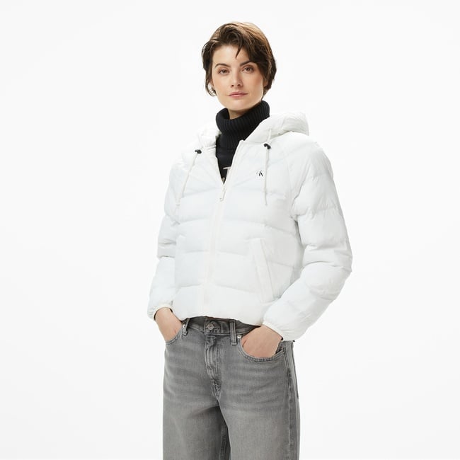  Calvin Klein Lightweight Logo Puffer Kadın Beyaz Ceket