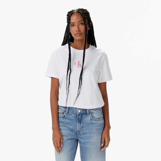  Calvin Klein Classic Logo Kadın Beyaz T-Shirt
