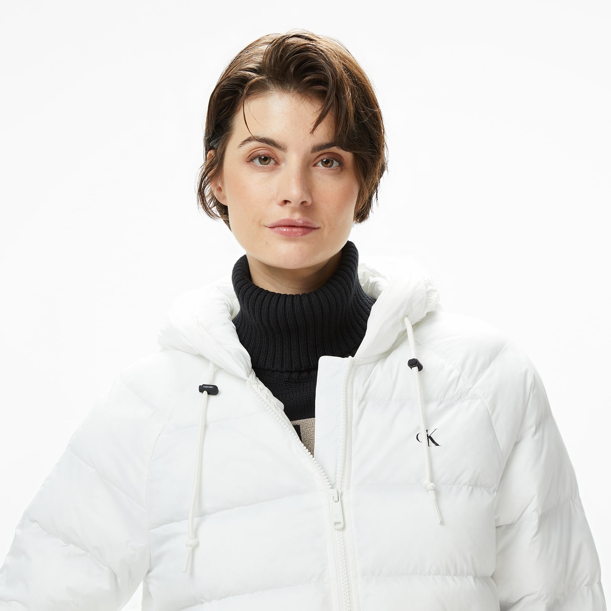 Calvin Klein Lightweight Logo Puffer Kadın Beyaz Mont