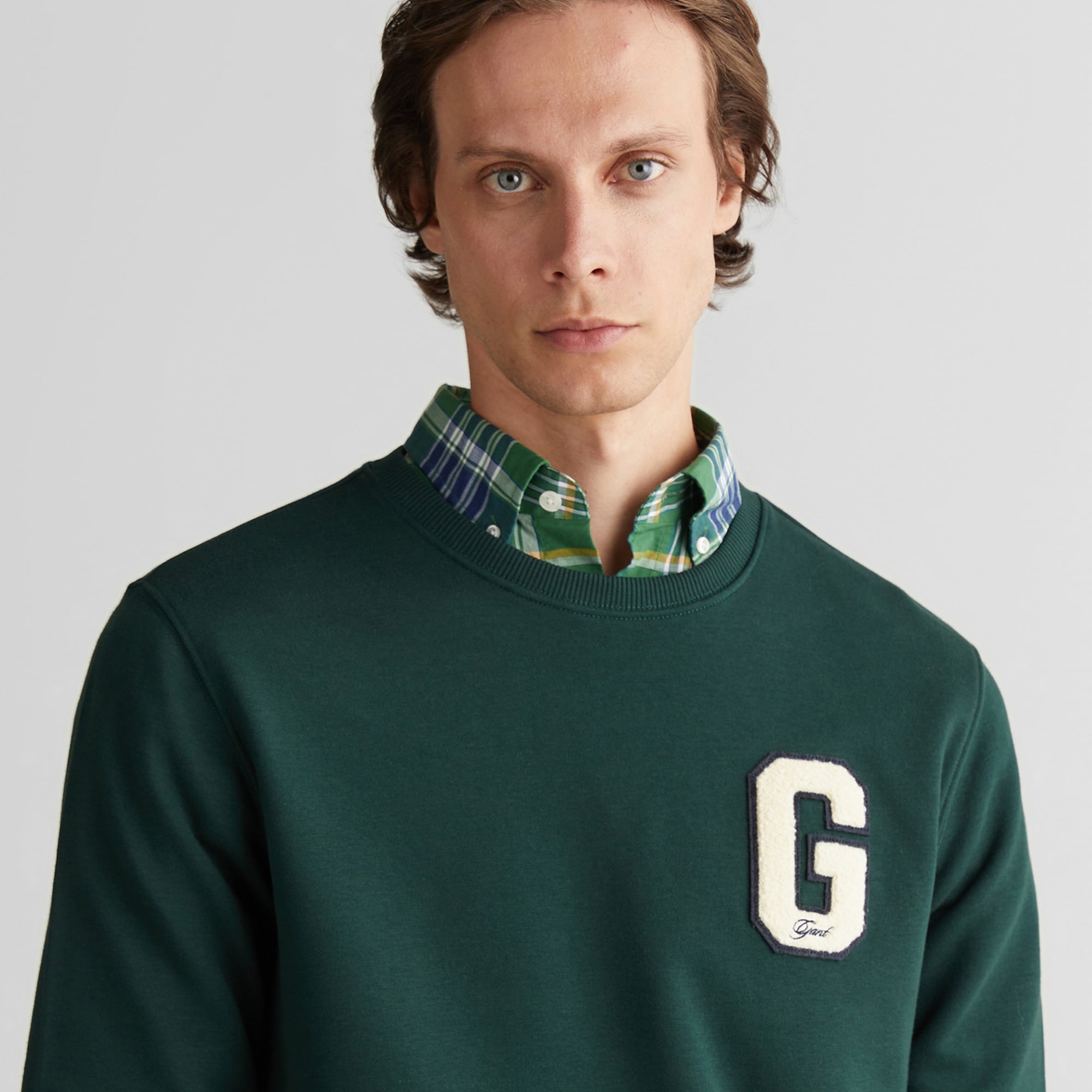 GANT Erkek Yeşil Regular Fit Bisiklet Yaka Logolu Sweatshirt