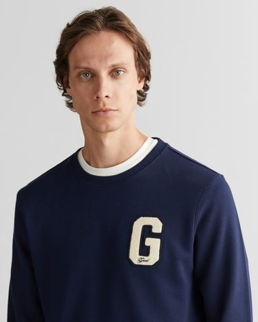  GANT Erkek Lacivert Regular Fit Bisiklet Yaka Logolu Sweatshirt