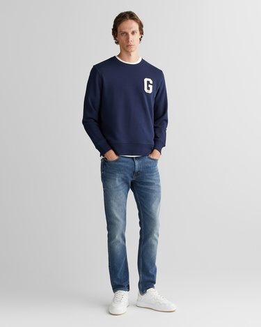  GANT Erkek Lacivert Regular Fit Bisiklet Yaka Logolu Sweatshirt