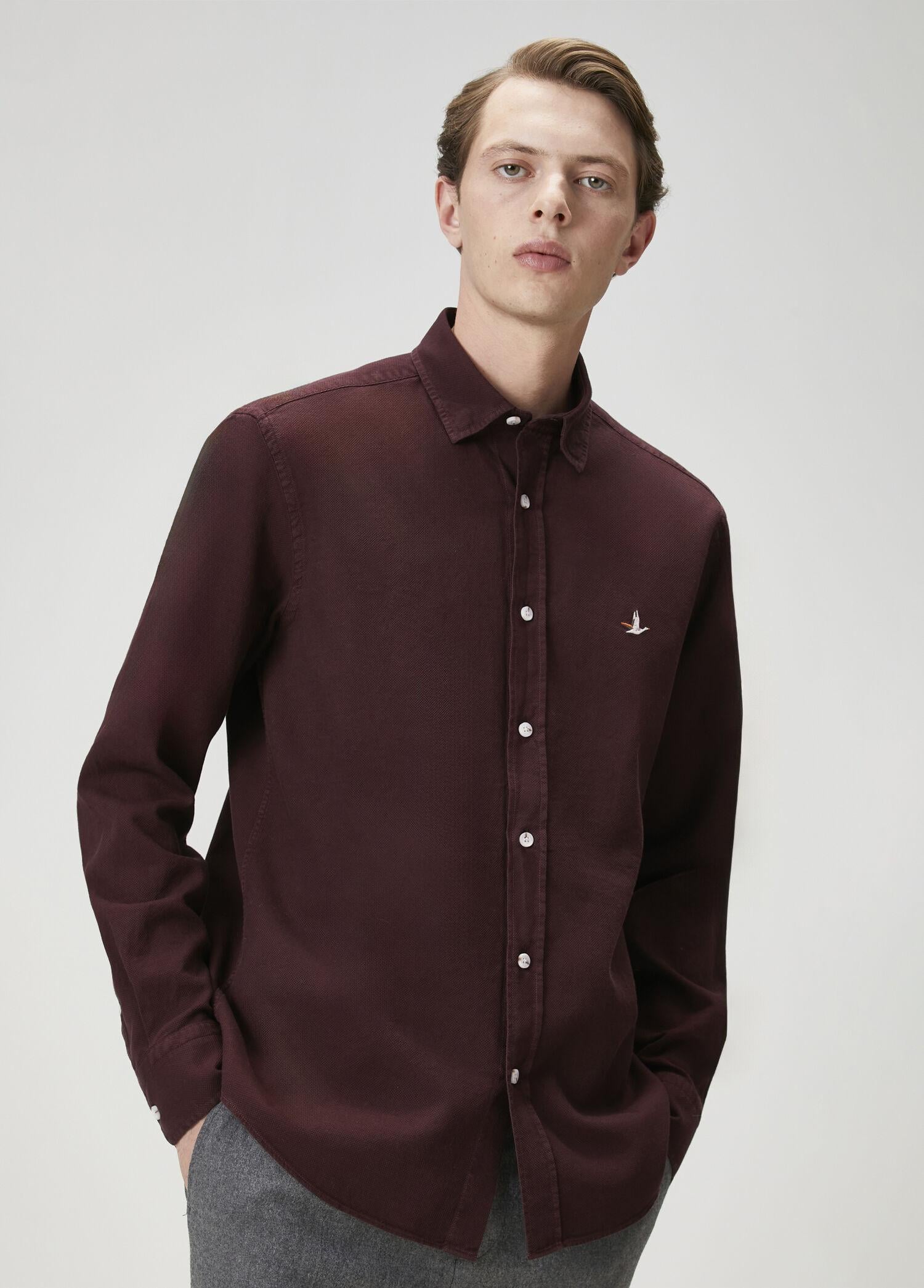  Beymen Club Erkek Comfort Fit Mürdüm Dokulu Gömlek