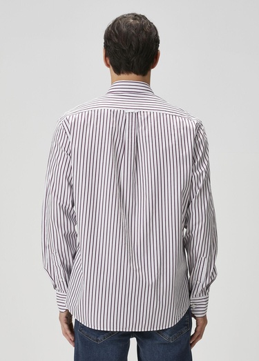  Beymen Club Erkek Comfort Fit Mürdüm Çizgi Desenli Gömlek