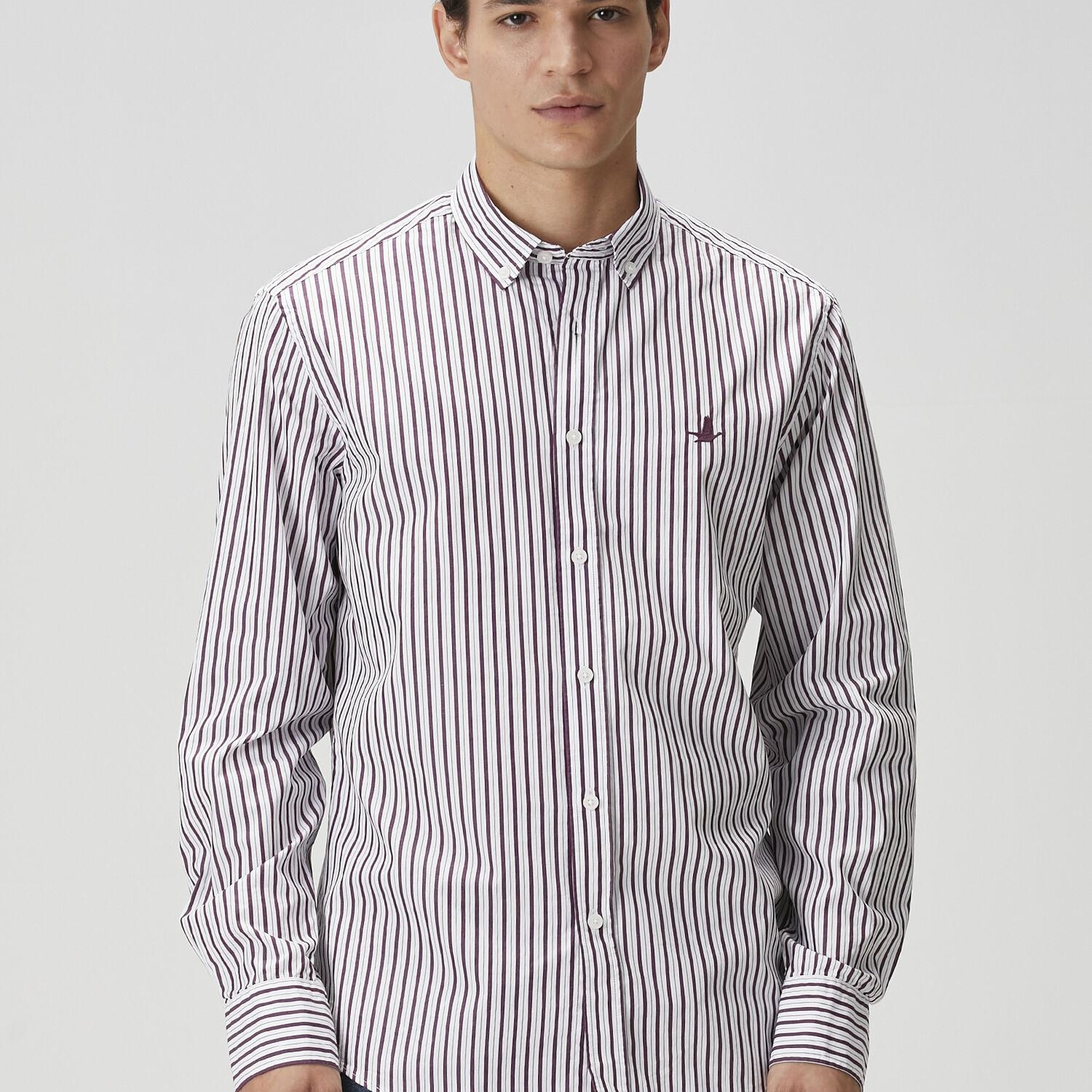 Beymen Club Erkek Comfort Fit Mürdüm Çizgi Desenli Gömlek