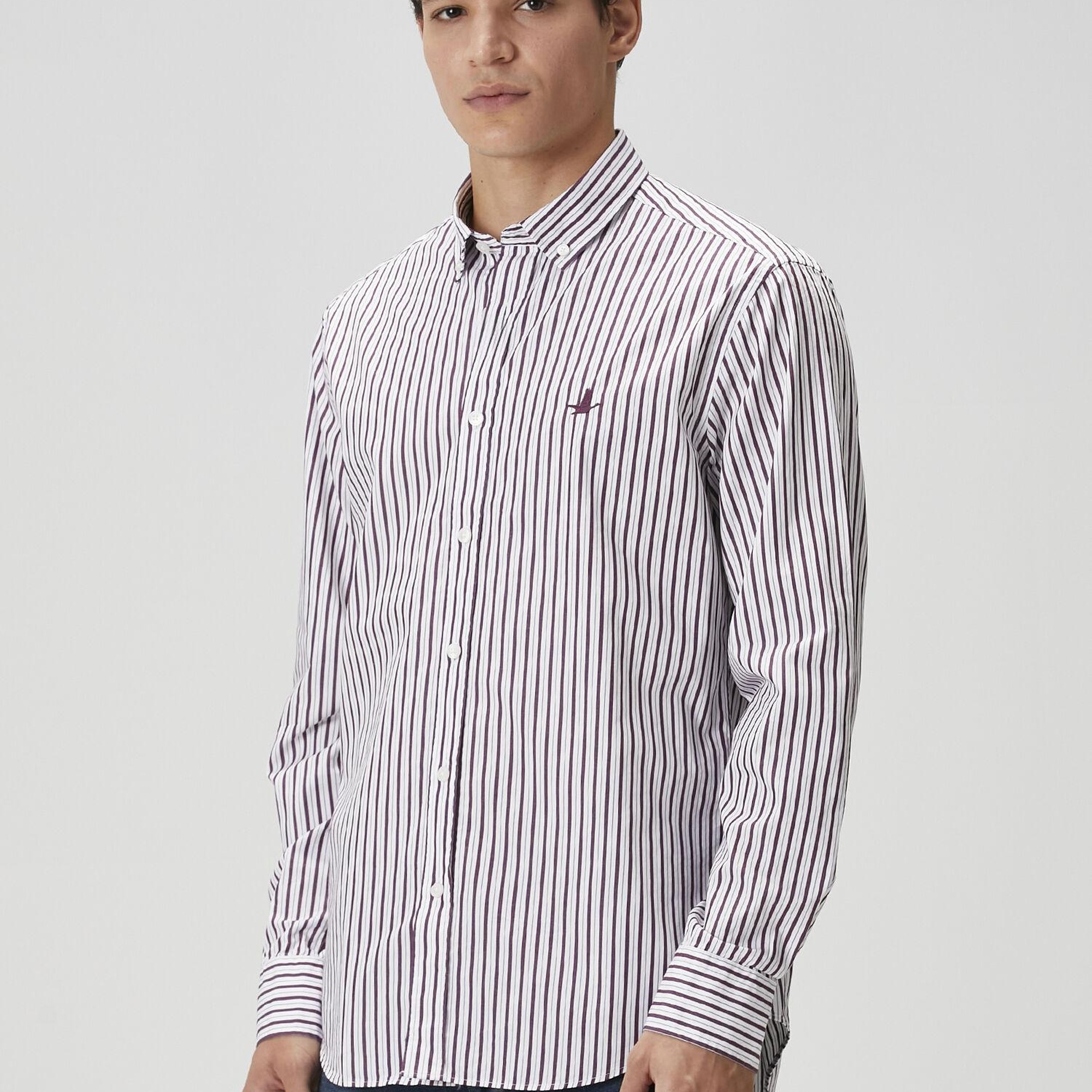 Beymen Club Erkek Comfort Fit Mürdüm Çizgi Desenli Gömlek