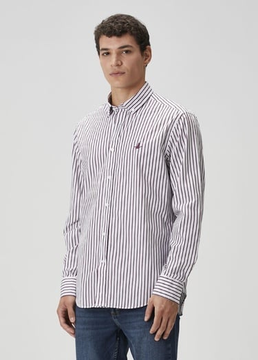  Beymen Club Erkek Comfort Fit Mürdüm Çizgi Desenli Gömlek