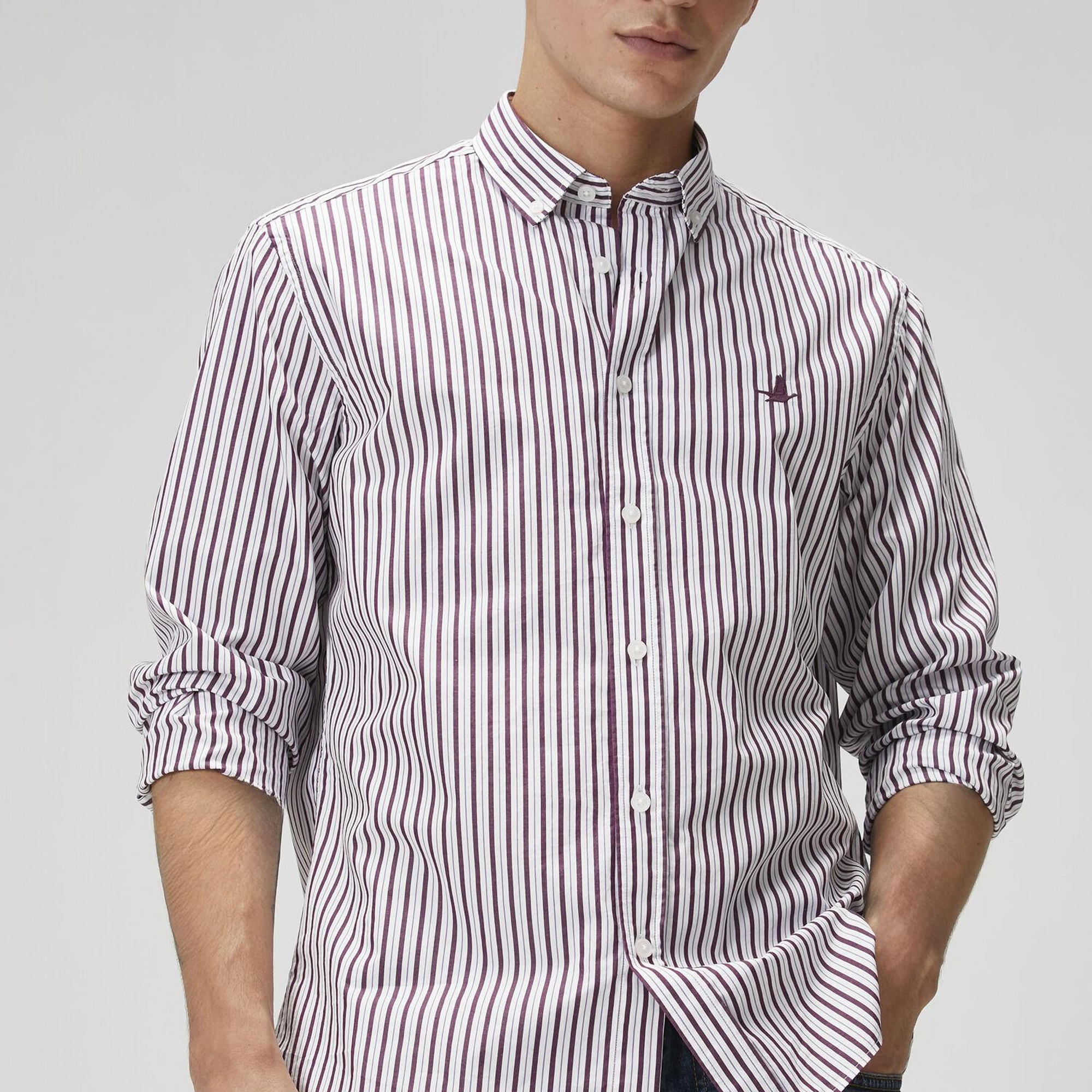 Beymen Club Erkek Comfort Fit Mürdüm Çizgi Desenli Gömlek