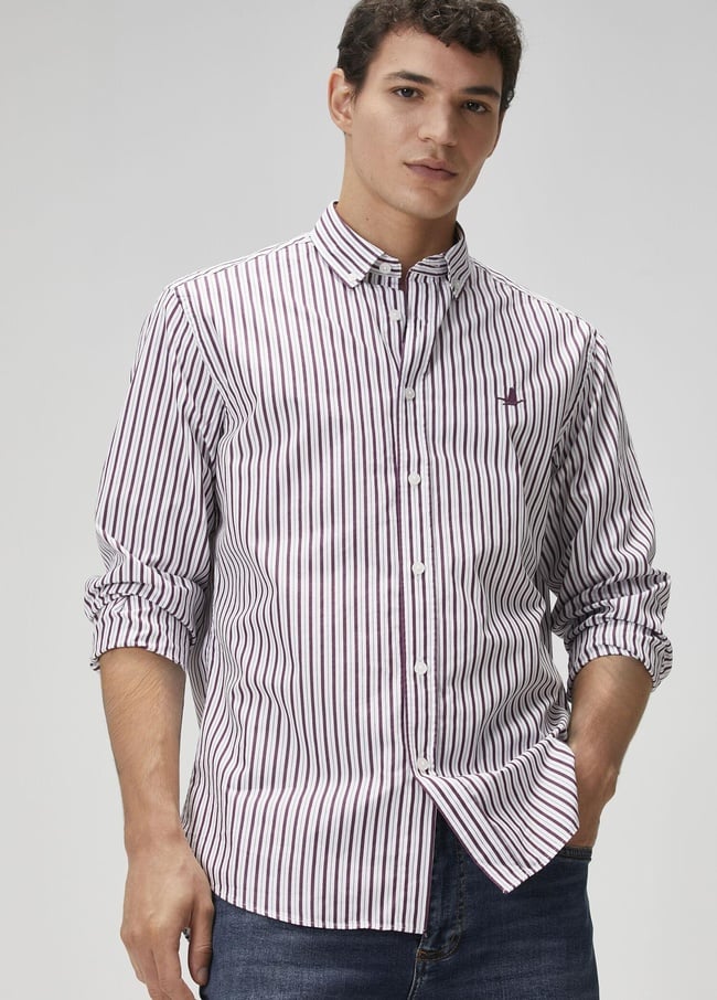  Beymen Club Erkek Comfort Fit Mürdüm Çizgi Desenli Gömlek