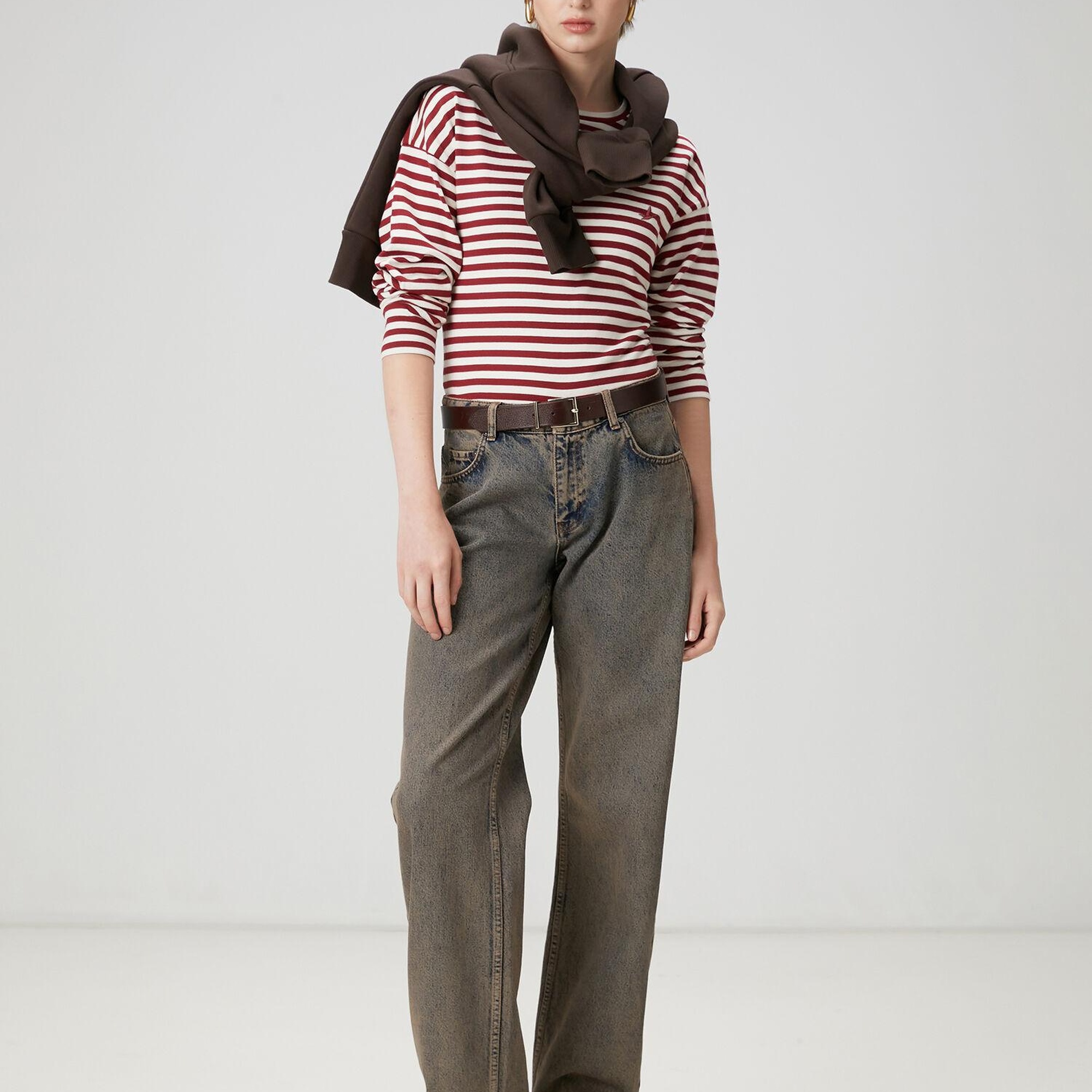 Beymen Club Kadın Bordo Beyaz Çizgili Basic Sweatshirt