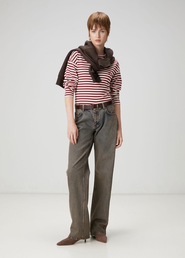  Beymen Club Kadın Bordo Beyaz Çizgili Basic Sweatshirt