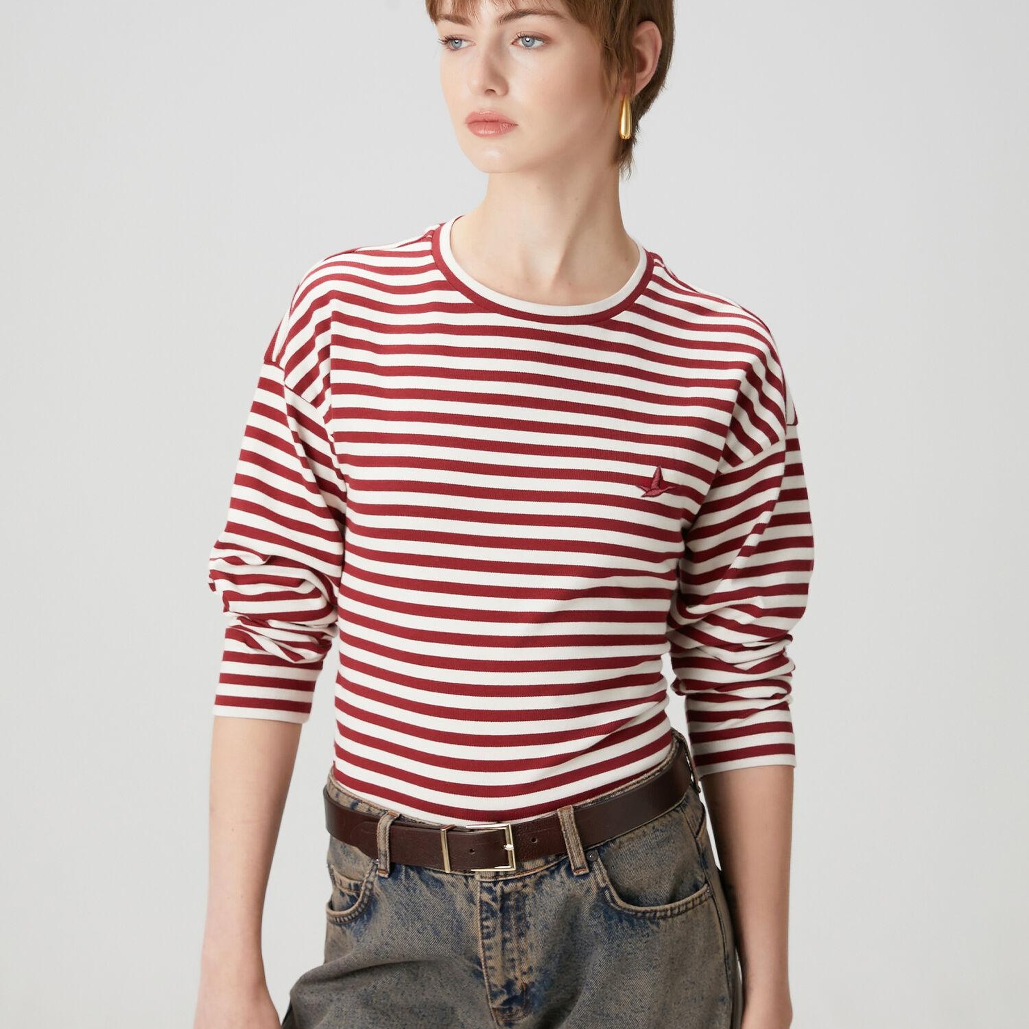 Beymen Club Kadın Bordo Beyaz Çizgili Basic Sweatshirt