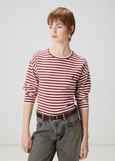  Beymen Club Kadın Bordo Beyaz Çizgili Basic Sweatshirt