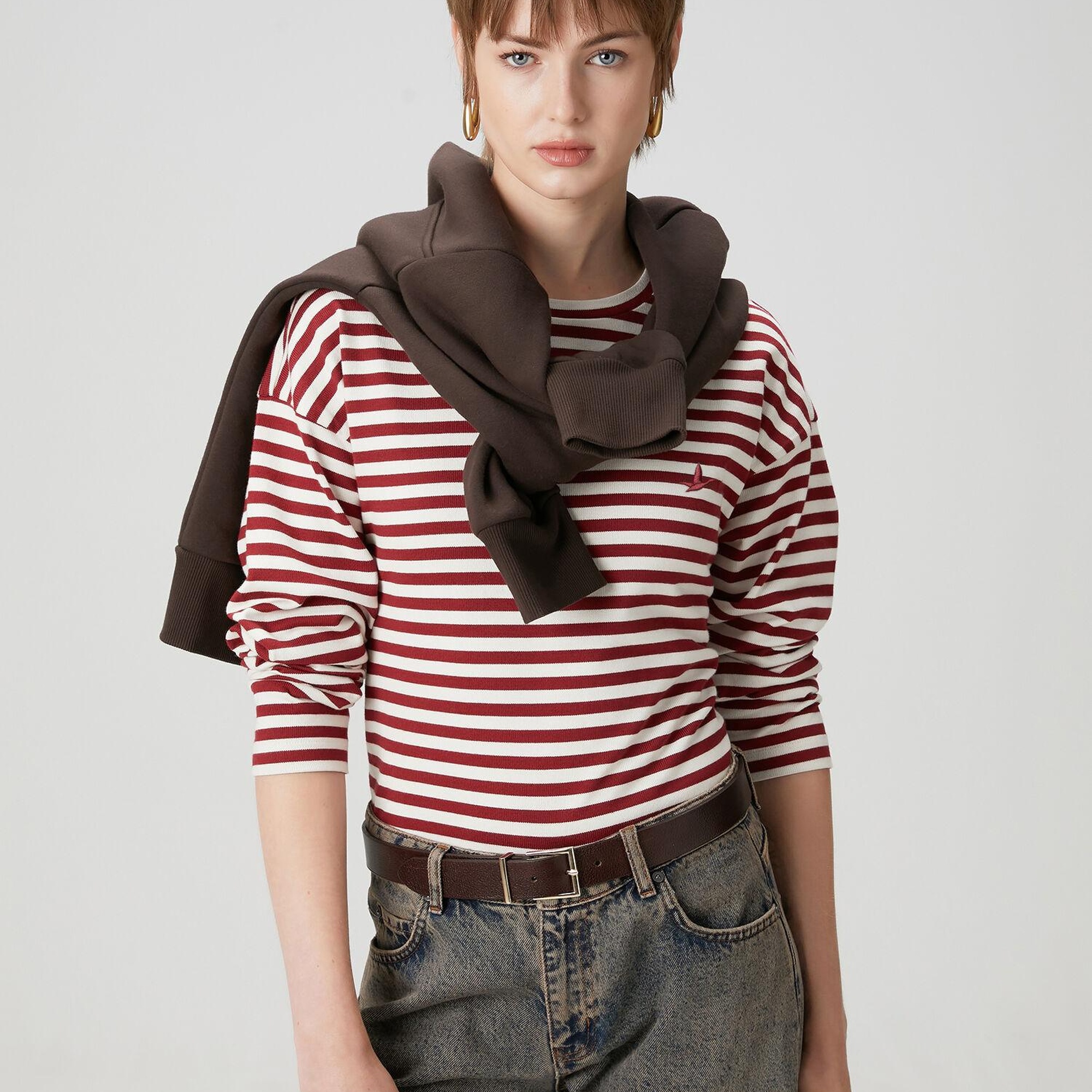 Beymen Club Kadın Bordo Beyaz Çizgili Basic Sweatshirt