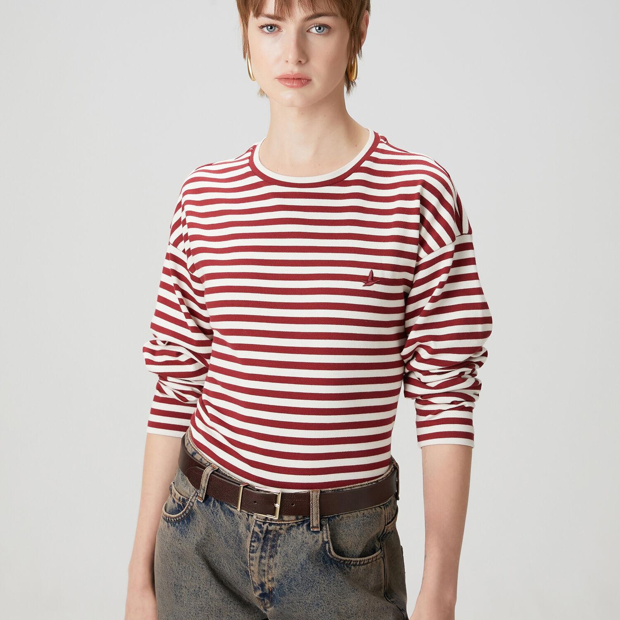 Beymen Club Kadın Bordo Beyaz Çizgili Basic Sweatshirt