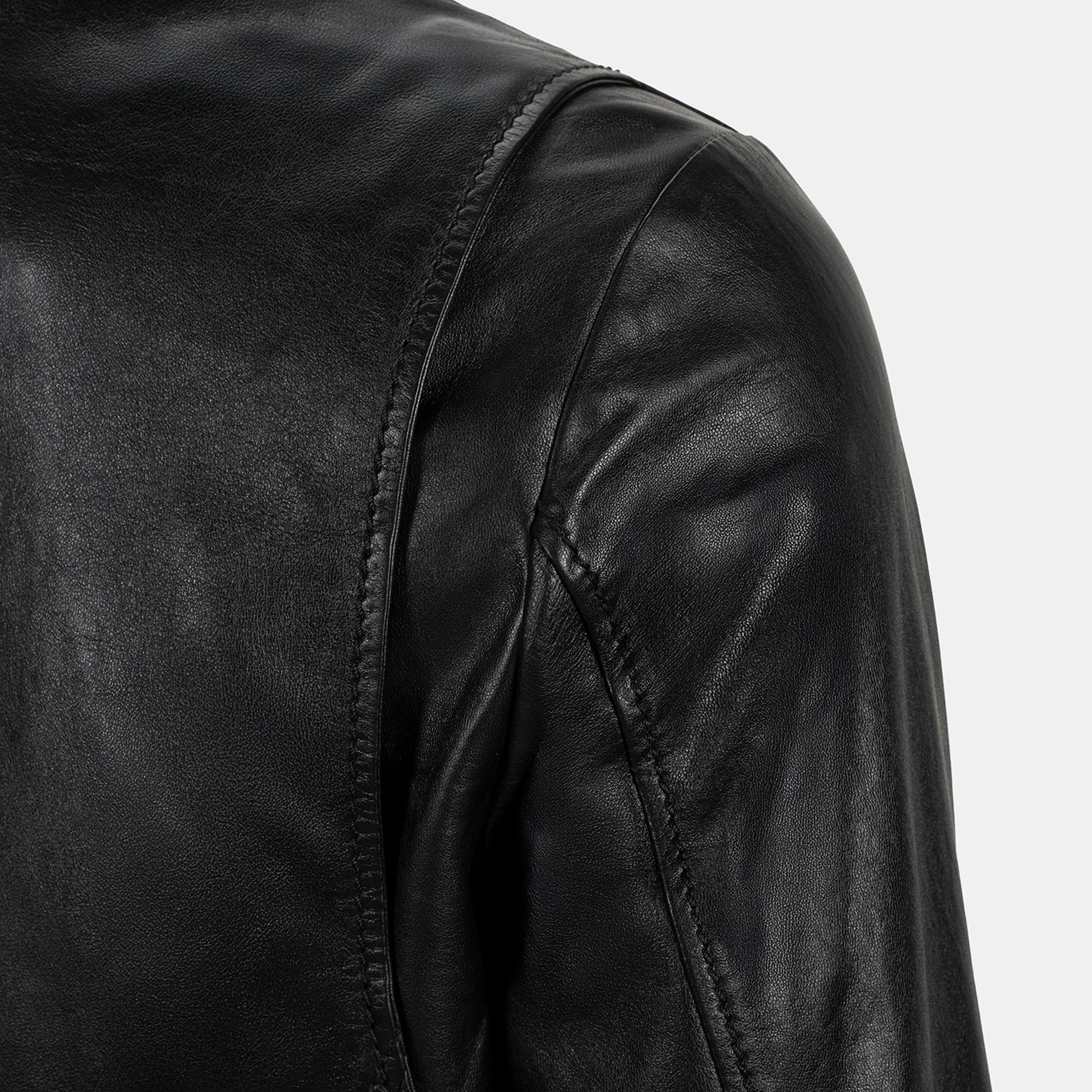 Erkek Siyah Hakim Yakalı Fit Deri Ceket