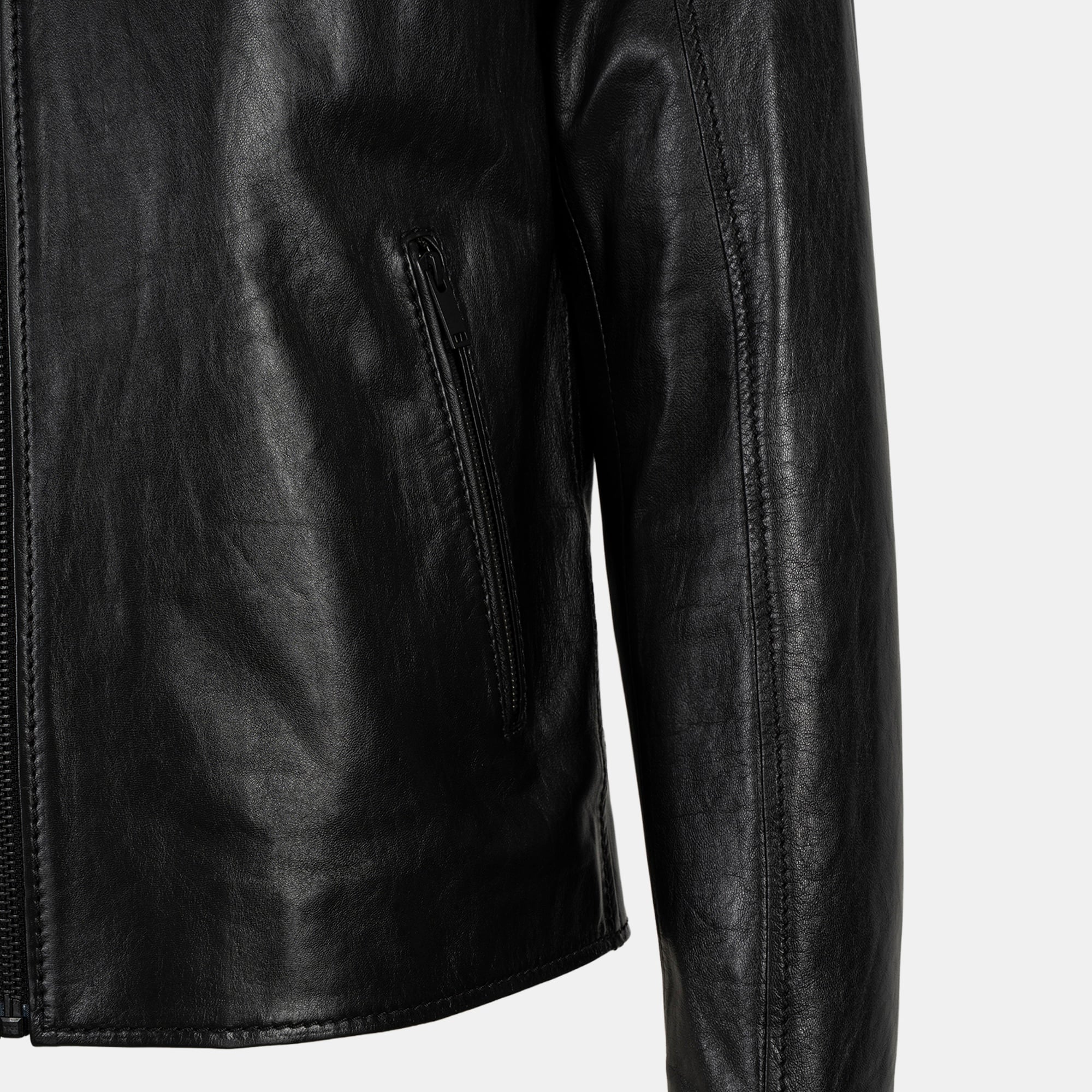 Erkek Siyah Hakim Yakalı Fit Deri Ceket