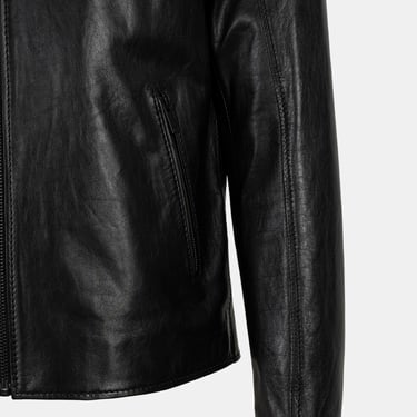  Erkek Siyah Hakim Yakalı Fit Deri Ceket