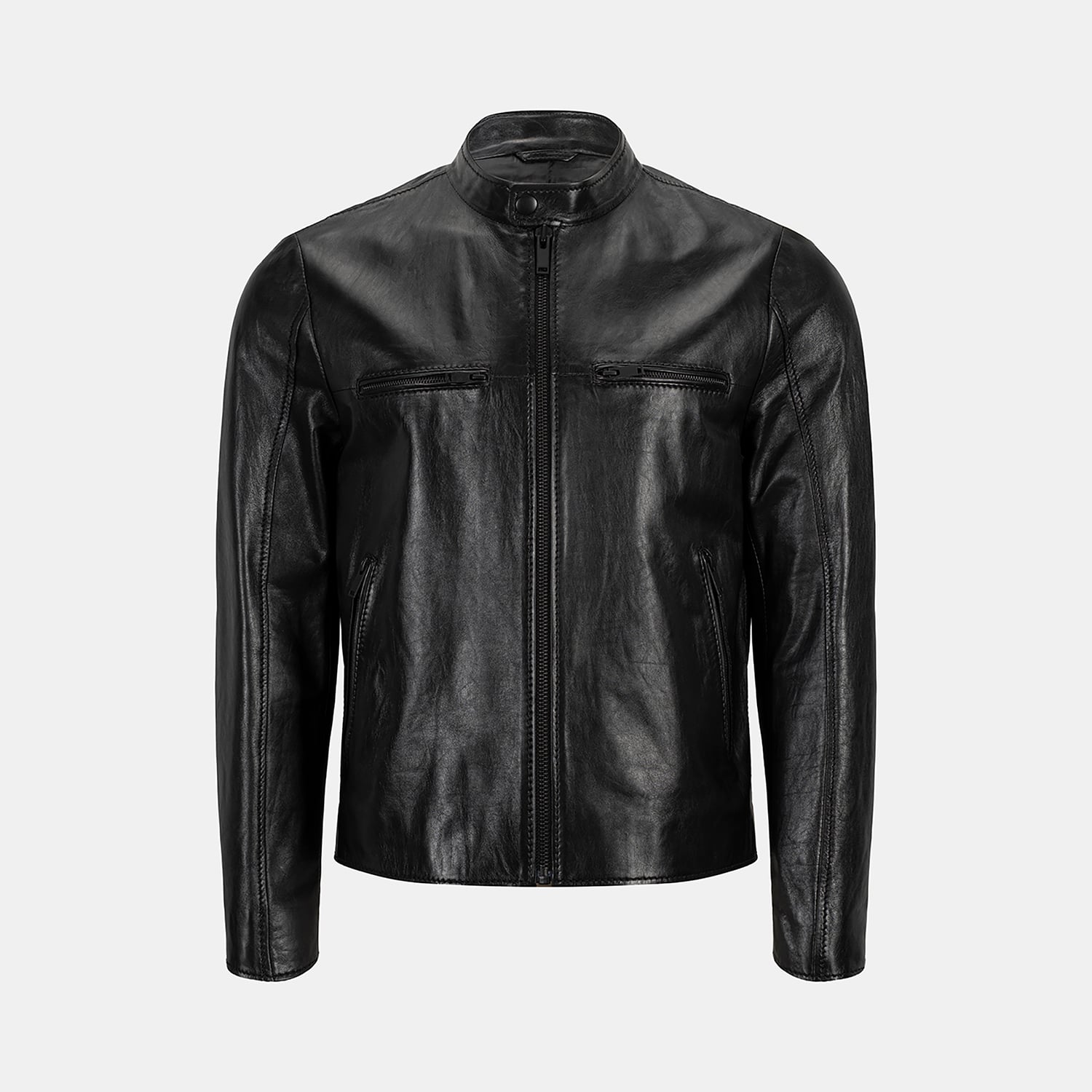  Erkek Siyah Hakim Yakalı Fit Deri Ceket