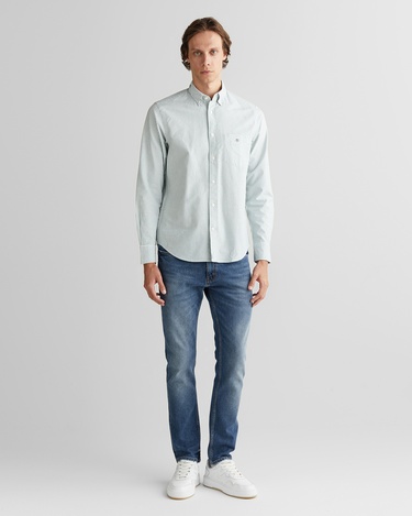  GANT Erkek Yeşil Regular Fit Düğmeli Yaka Çizgili Oxford Gömlek