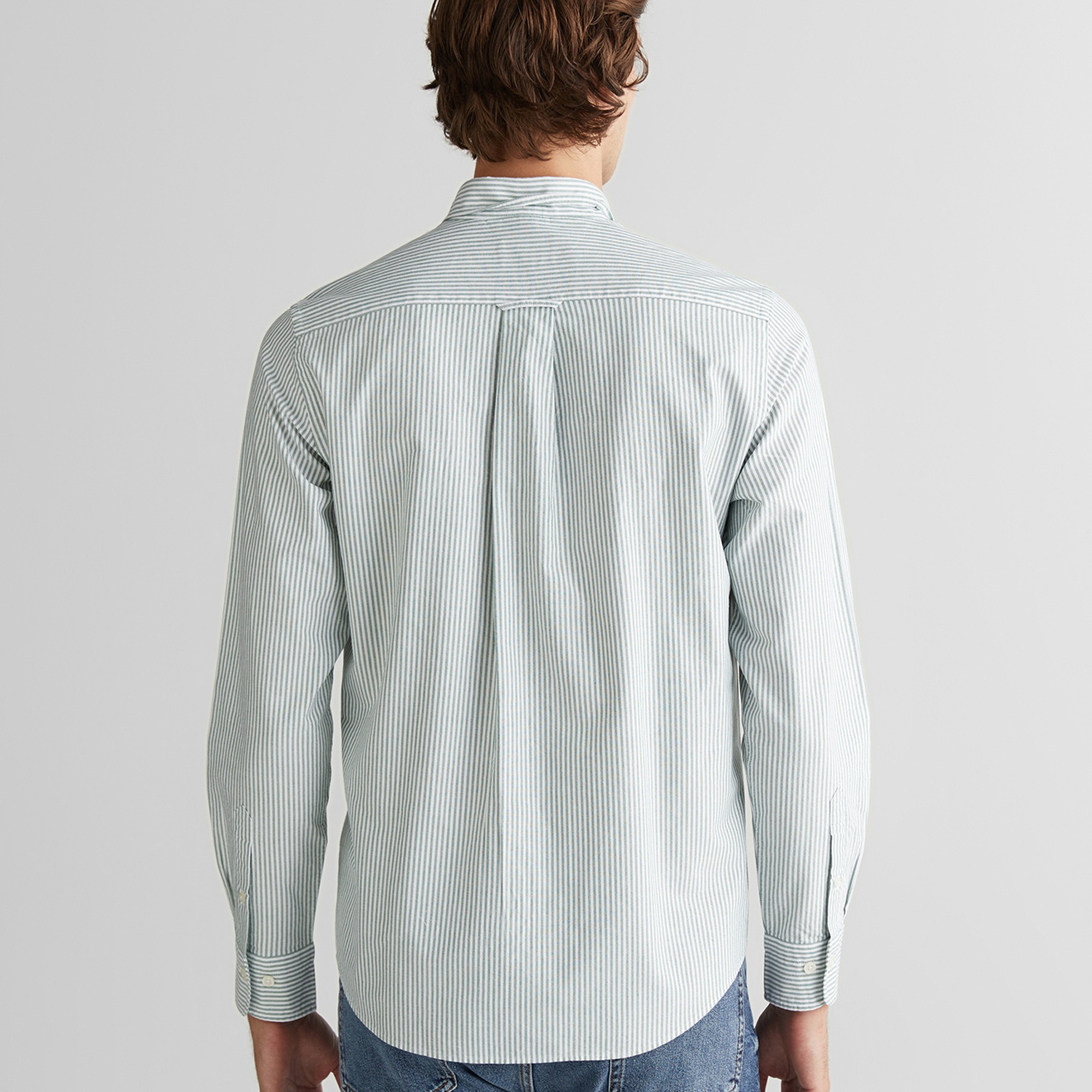 GANT Erkek Yeşil Regular Fit Düğmeli Yaka Çizgili Oxford Gömlek