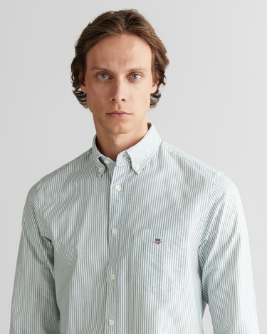  GANT Erkek Yeşil Regular Fit Düğmeli Yaka Çizgili Oxford Gömlek
