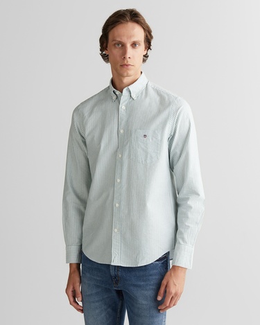  GANT Erkek Yeşil Regular Fit Düğmeli Yaka Çizgili Oxford Gömlek