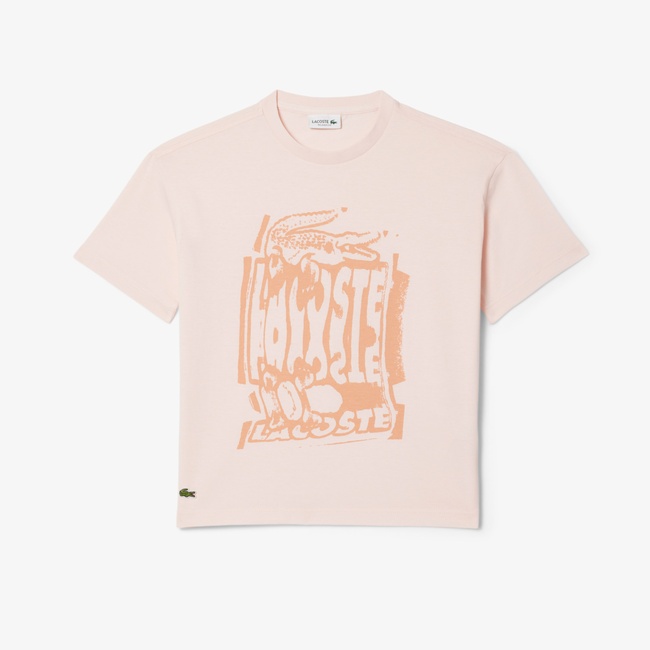  Lacoste Çocuk Bisiklet Yaka Baskılı Açık Pembe T-Shirt