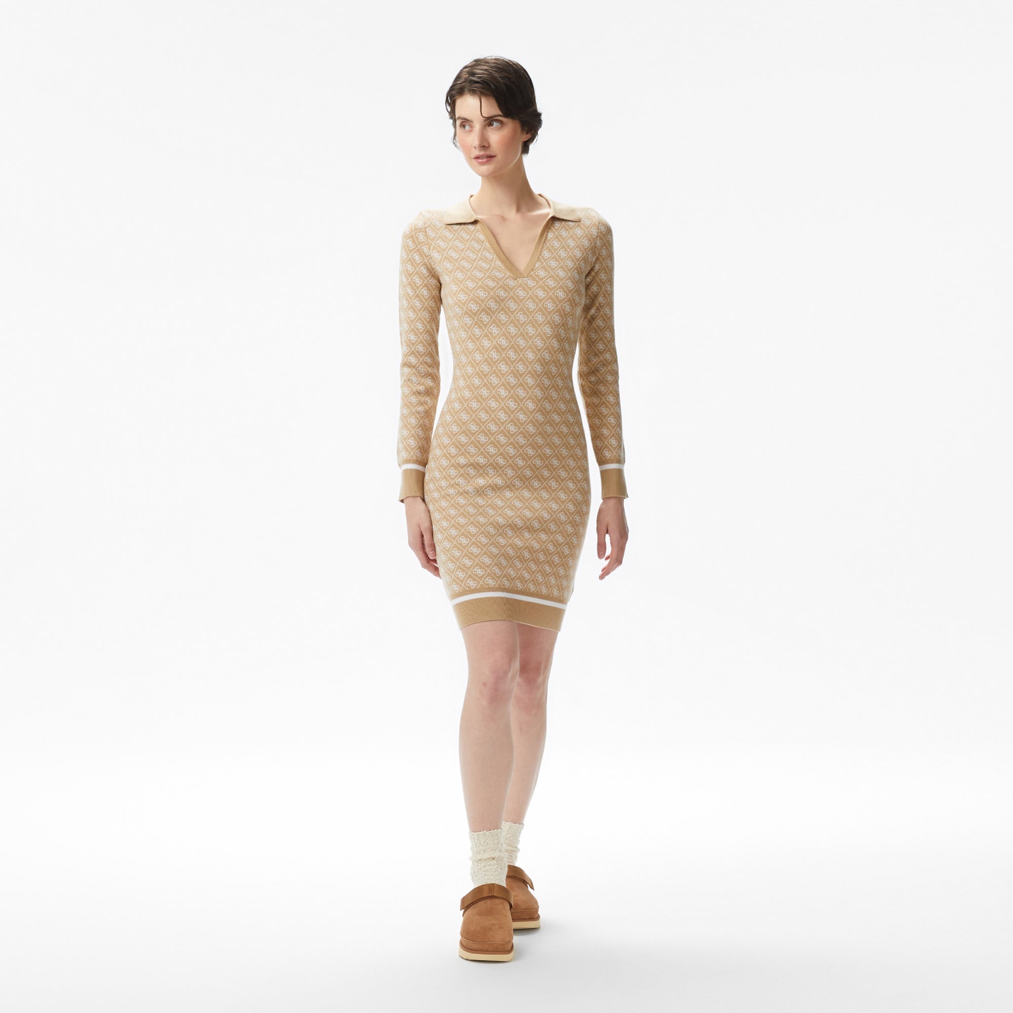 Guess Aubrey Yün Karışımlı Kadın Bej Elbise