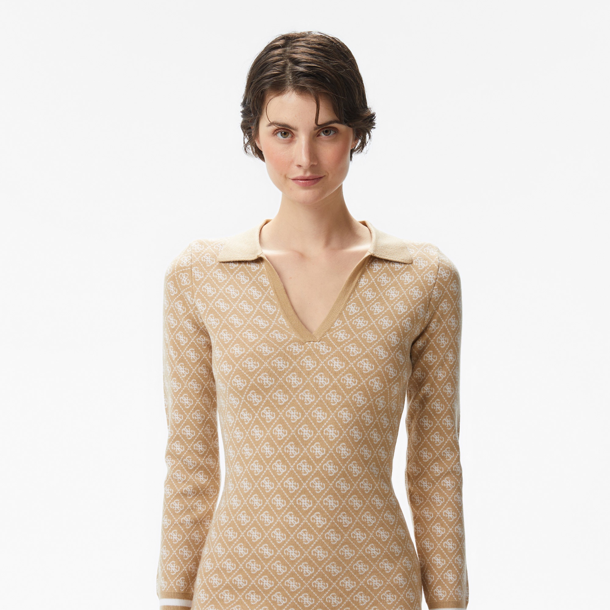 Guess Aubrey Yün Karışımlı Kadın Bej Elbise