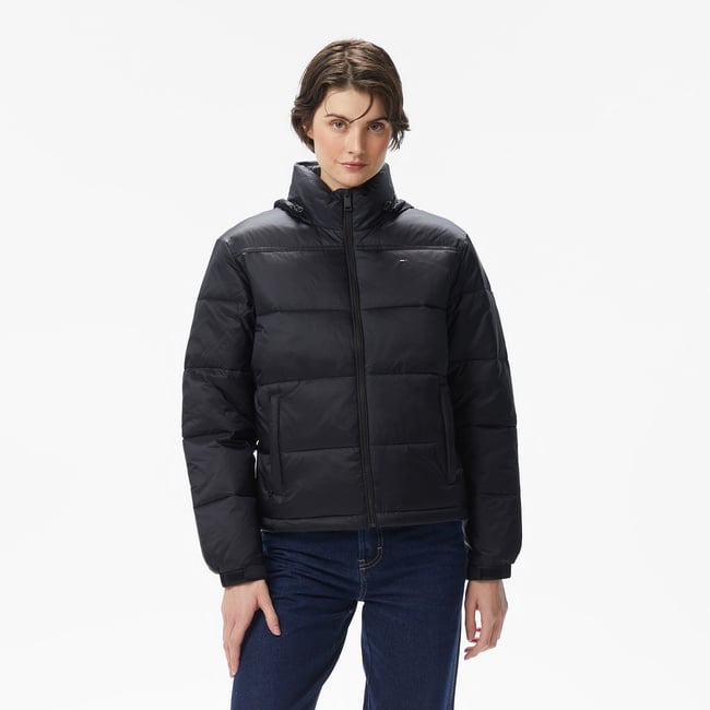  Tommy Jeans Hood Essentials Kadın Puffer Siyah Mont