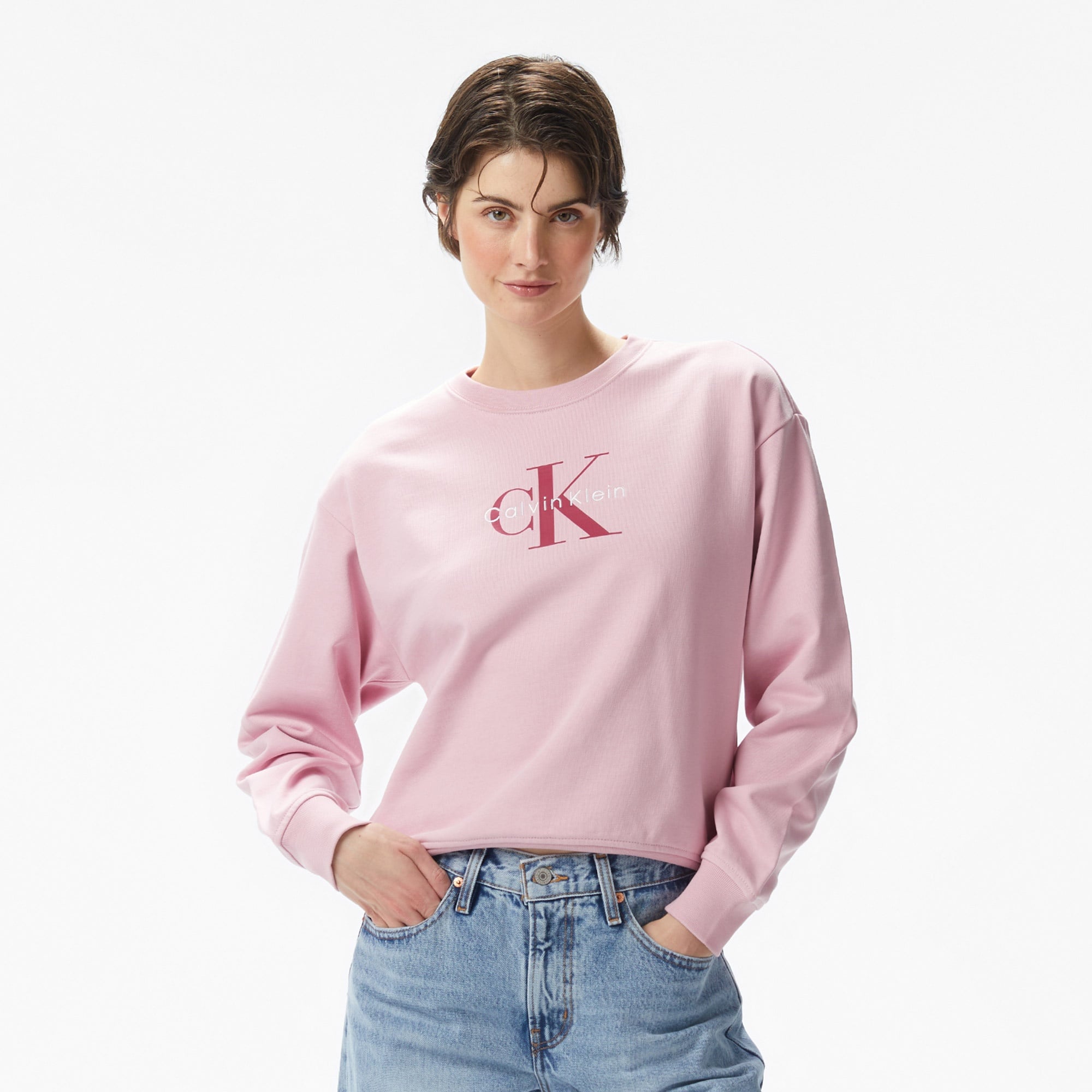 Calvin Klein Monologo French Terry Kadın Pembe Sweatshirt