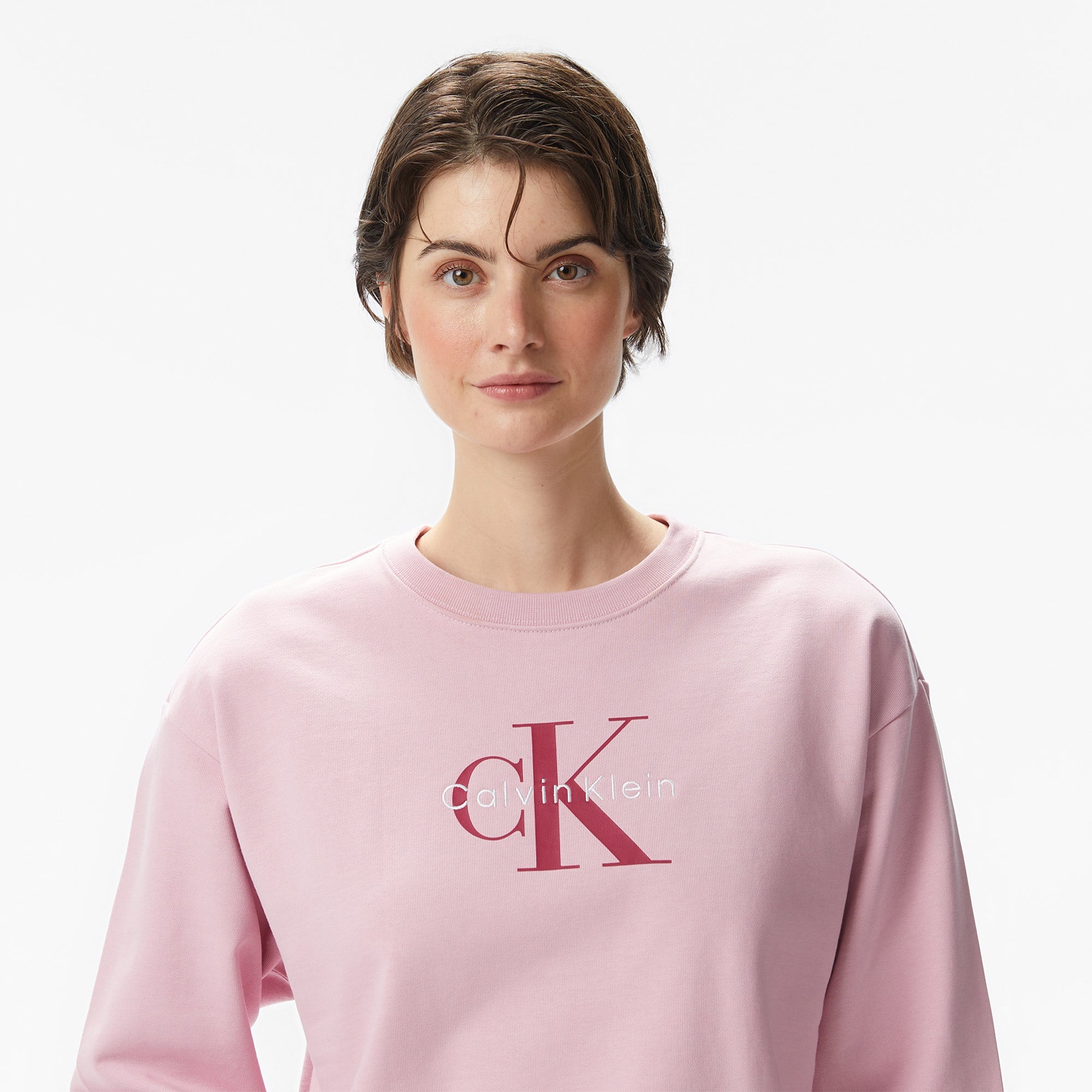 Calvin Klein Monologo French Terry Kadın Pembe Sweatshirt