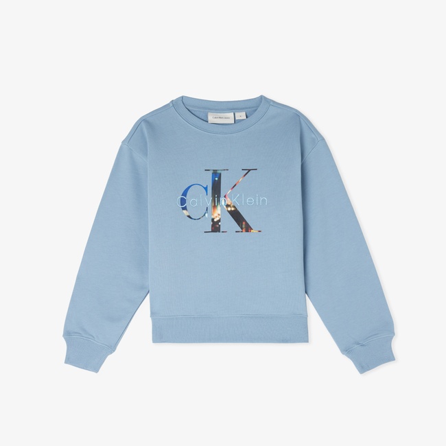  Calvin Klein Filled-In Photo Fleece Mono Çocuk Mavi Sweatshirt