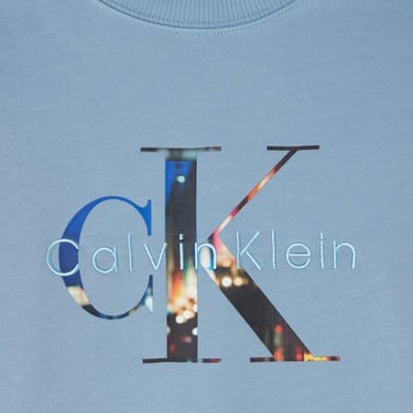  Calvin Klein Filled-In Photo Fleece Mono Çocuk Mavi Sweatshirt