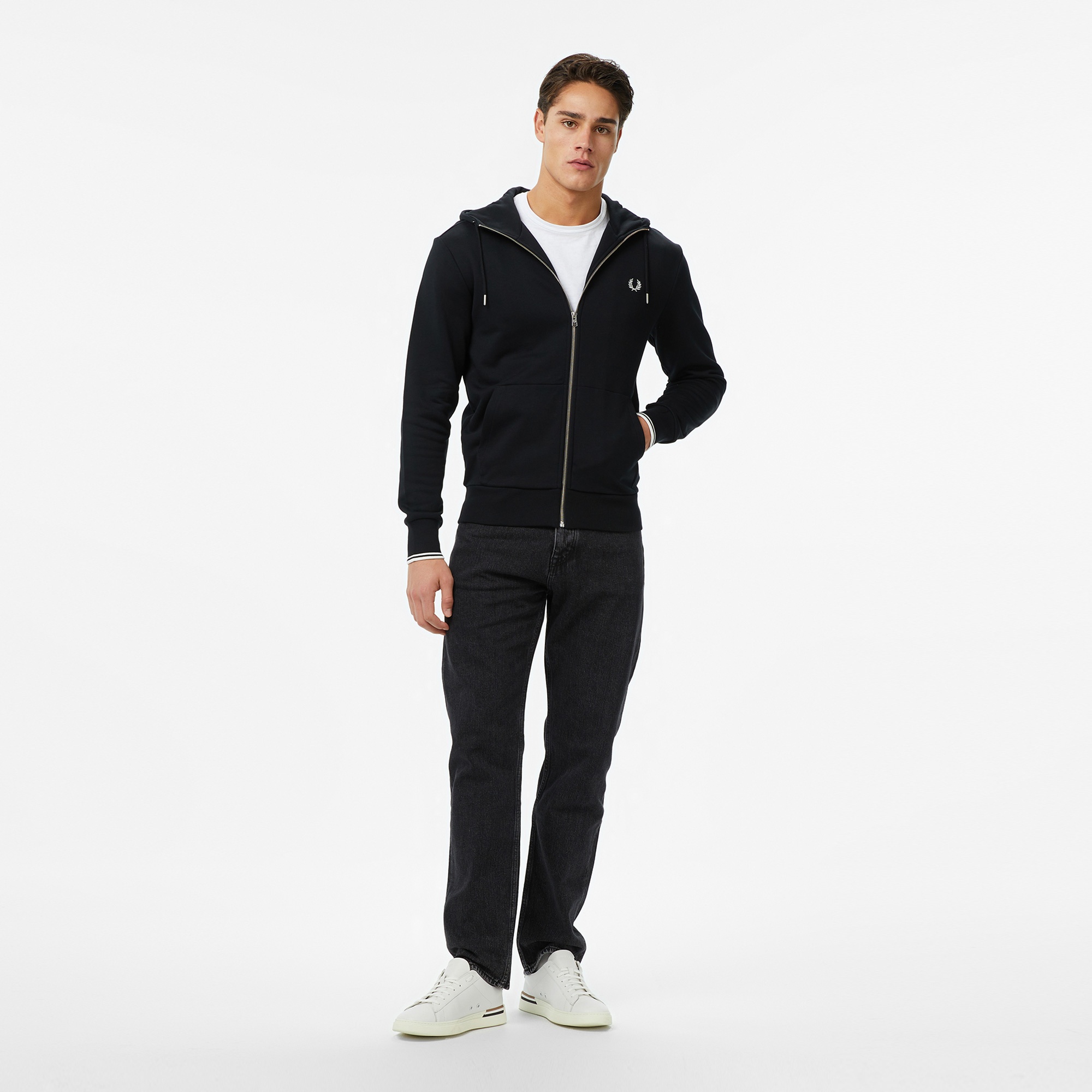 Fred Perry Hooded Zip Through Erkek Siyah Sweatshirt