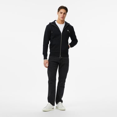  Fred Perry Hooded Zip Through Erkek Siyah Sweatshirt
