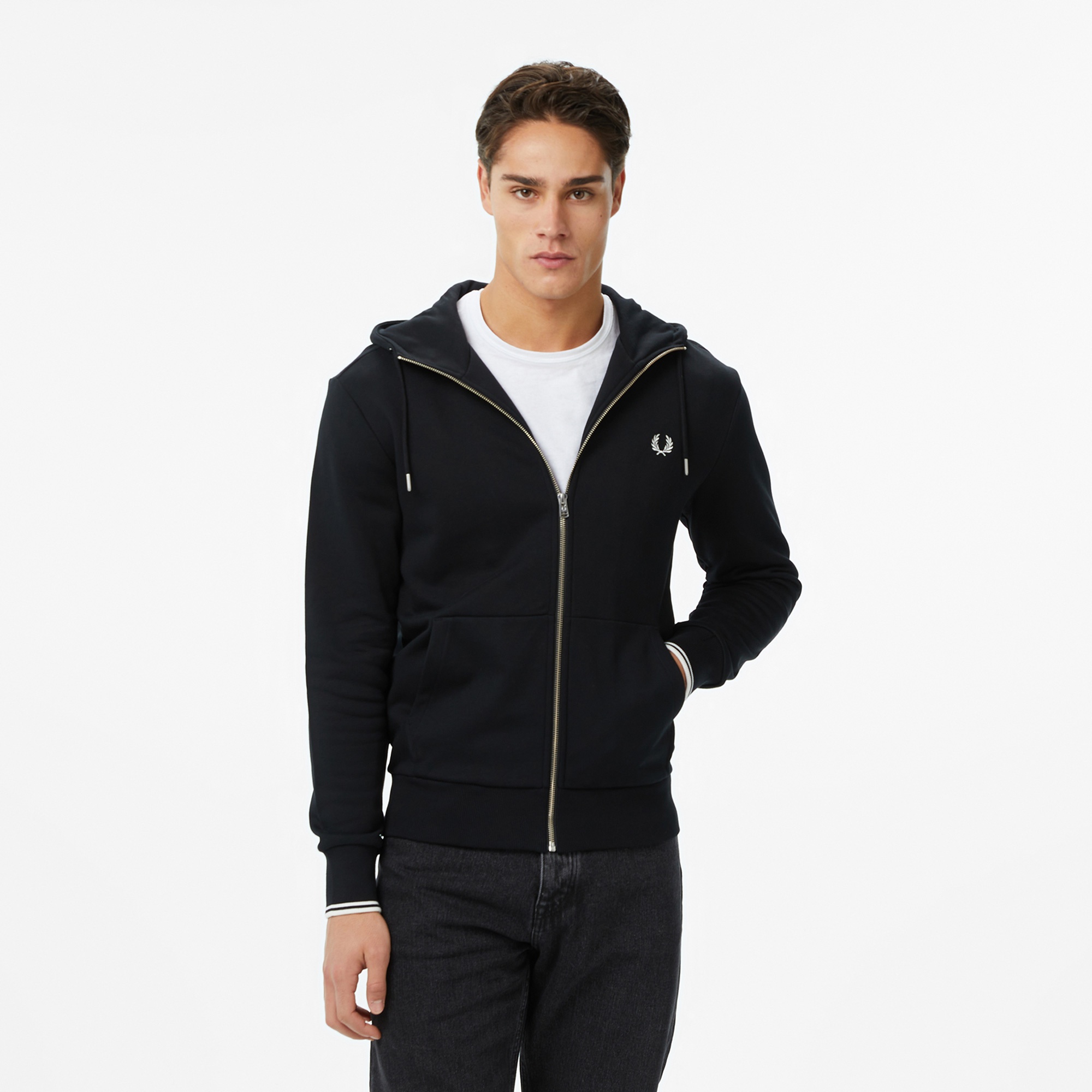 Fred Perry Hooded Zip Through Erkek Siyah Sweatshirt