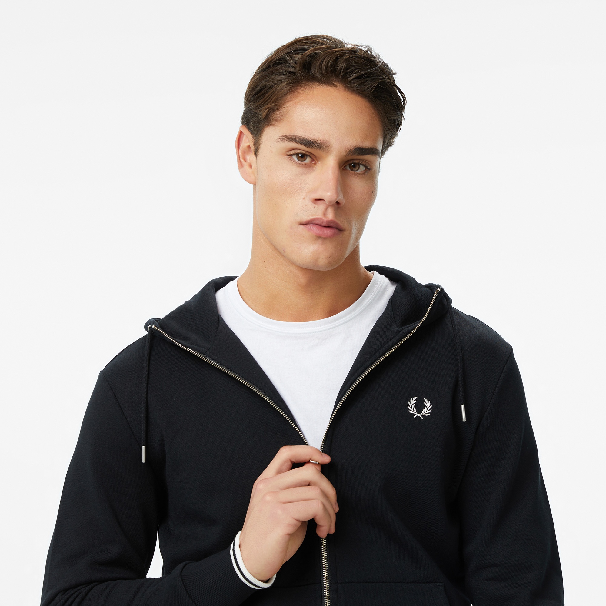 Fred Perry Hooded Zip Through Erkek Siyah Sweatshirt