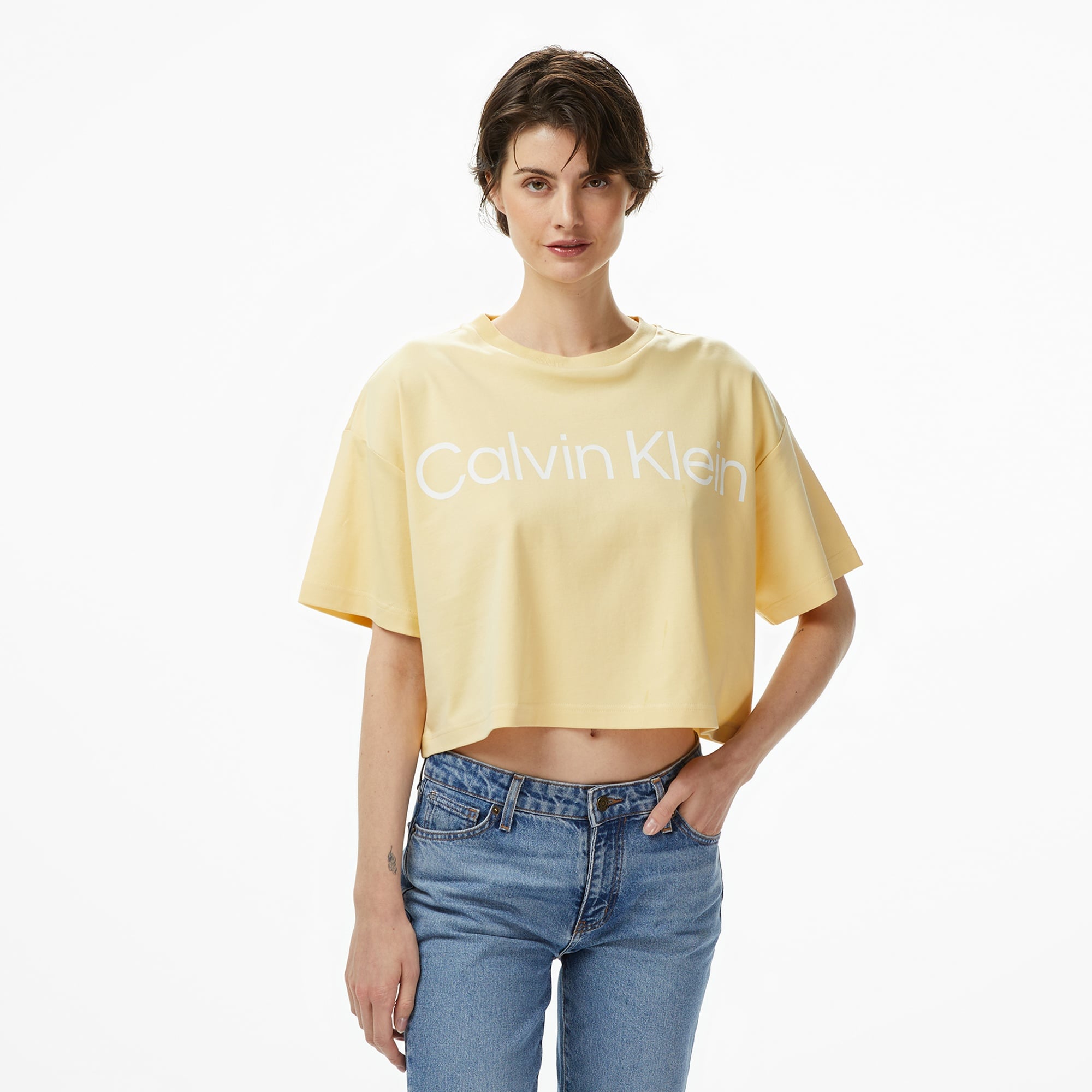 Calvin Klein Boxy Logo Graphic Kadın Sarı T-Shirt