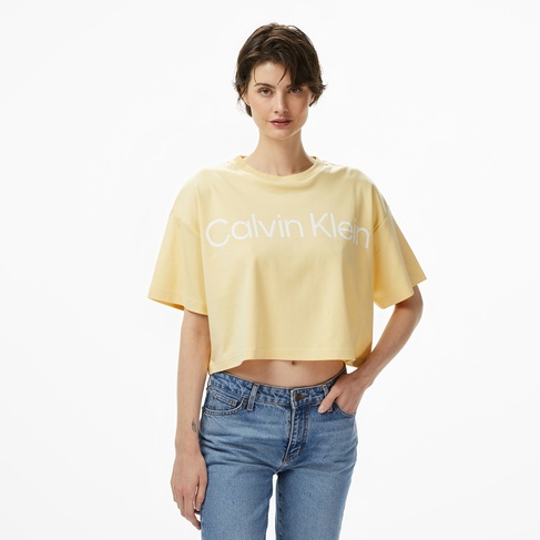  Calvin Klein Boxy Logo Graphic Kadın Sarı T-Shirt