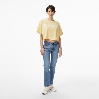  Calvin Klein Boxy Logo Graphic Kadın Sarı T-Shirt