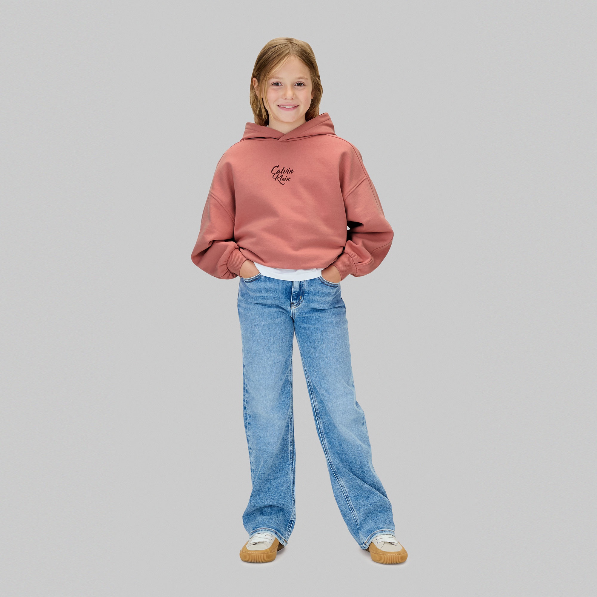 Calvin Klein Script Logo Graphic Terry Çocuk Pembe Sweatshirt